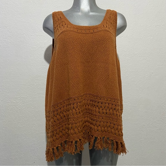 a.n.a Tops - Bohemian Knit Sleeveless Sweater Top Blouse Tassels Size 3X Mustard Coastal Boho
